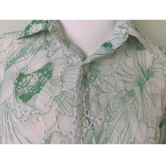 Portabella New York Embroidered Chiffon Men Shirt M Green Floral Boho - Picture 4 of 11